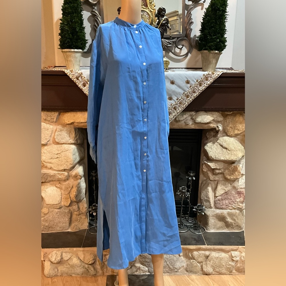 Mango Blue Midi Shirt Dress NWT